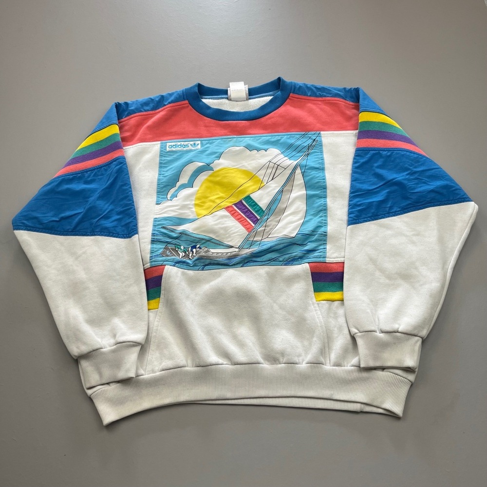 Adidas Regatta Sweatshirt Mens XL White Colorblock Vintage Sailboat Graphic